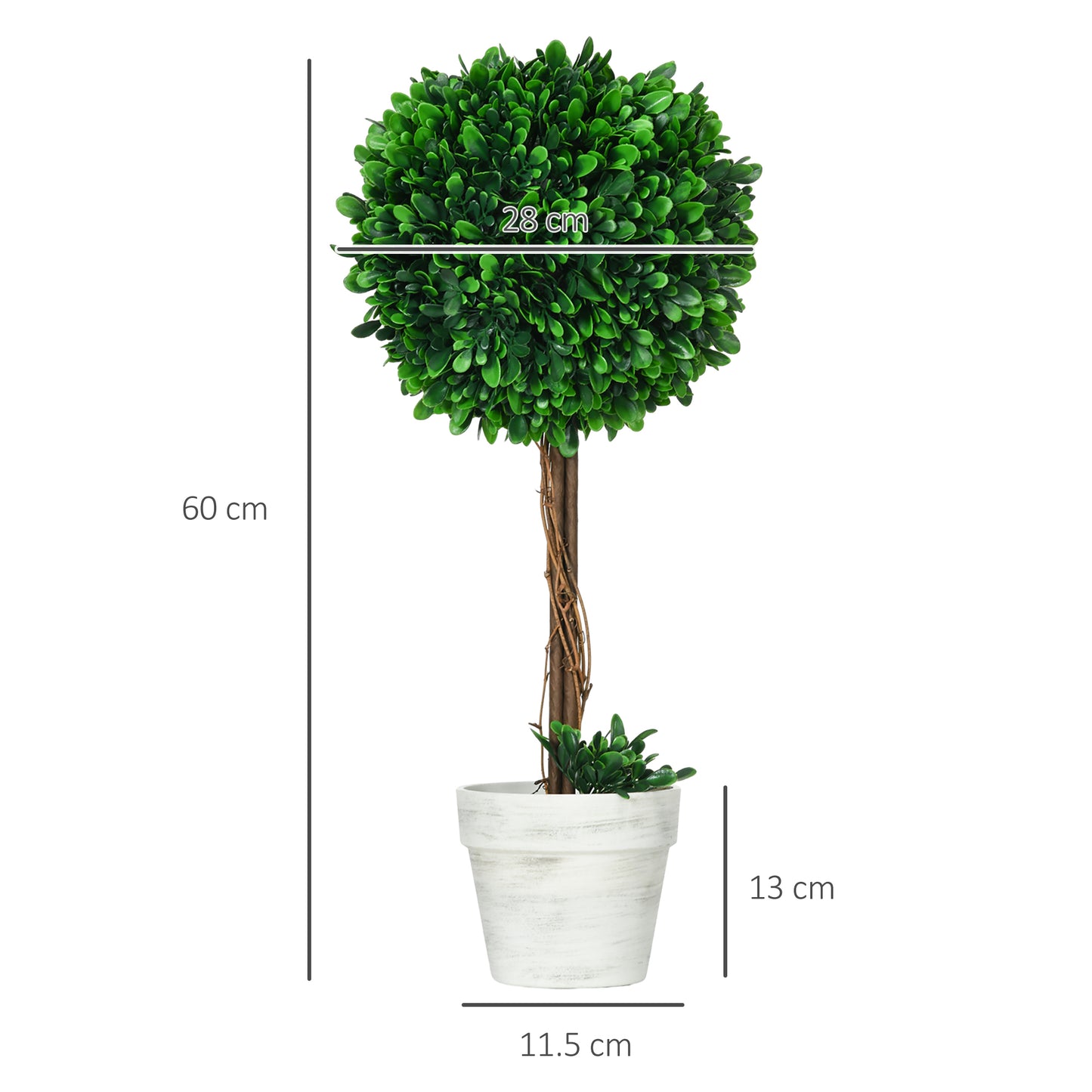 Set of 2 Indoor and Outdoor Boxwood Trees with Pot, Ø28x60cm