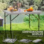 Outsunny Folding Camping Table, Adjustable to 2 Heights, in HDPE and Metal, 86x86x74 cm, White