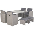 GEMINI | Outdoor Garden Furniture Set Table with 4 Chairs 4 Footrests 9pcs Rattan Grey