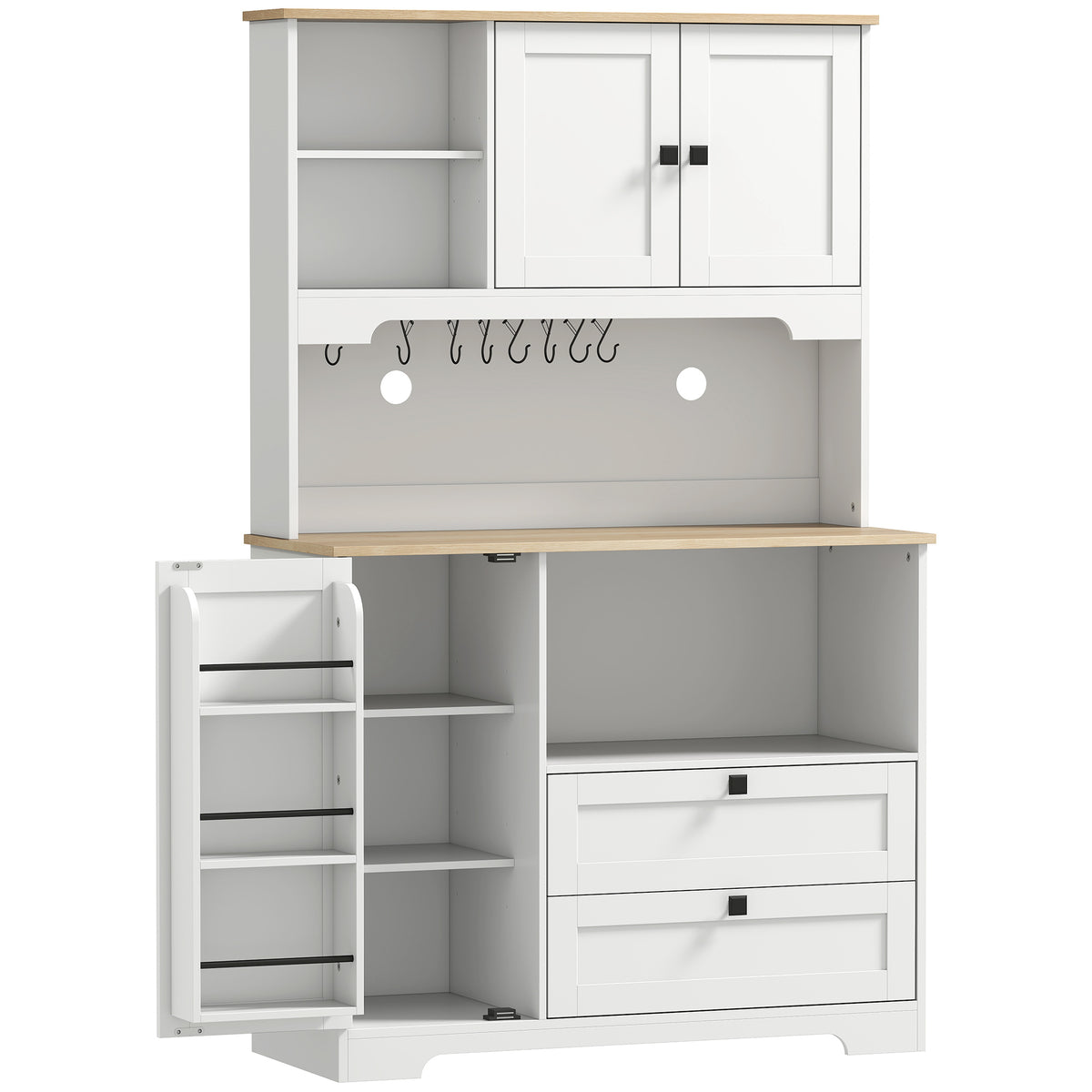 HOMCOM Kitchen Sideboard with 3 Cabinets, 2 Drawers, Adjustable Shelves and Spice Rack, 100x40x62 cm, White