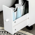 Space Saving Bathroom Cabinet with 4 Wheels, 2 Drawers and Open Shelf, 16x49.5x66cm, White