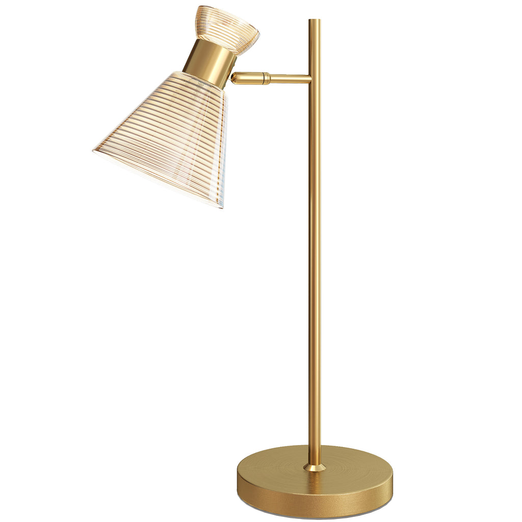 Modern Table Lamp with Adjustable Amber and Satin Glass Lampshade, E27 Socket, Gold