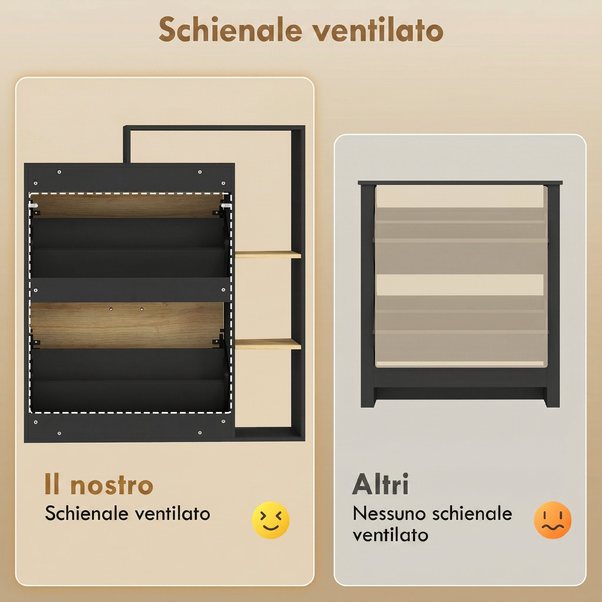 HOMCOM Shoe Cabinet: 2 Flap Drawers, Shelves, Black and Natural Wood.