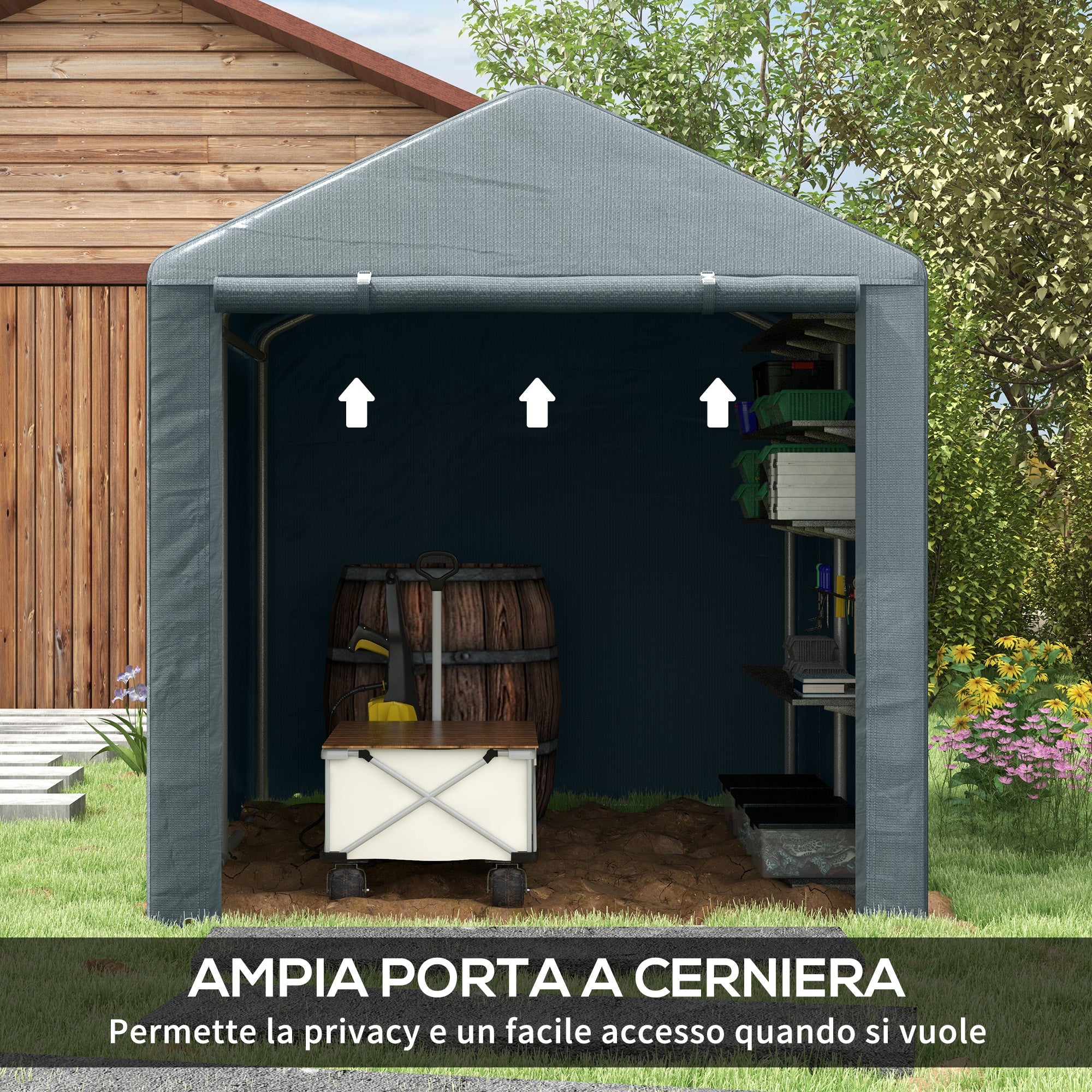 Tool Storage and Garage Tent for Bikes and Motorcycles with Anti-UV Cover, 1.6x2m, Dark Grey
