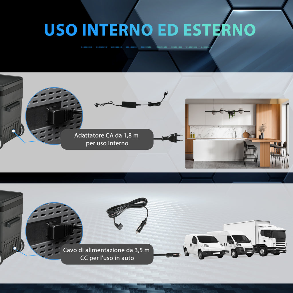 45L 12-Volt Electric Portable Refrigerator with Handle and LCD Screen, 63.2 x 42 x 50.8 cm, Grey