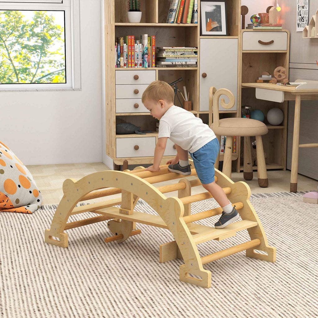 AIYAPLAY Montessori Wooden Arch for Children 2-4 Years Old Convertible into a Rocking Chair 110x52x45 cm, Wood Color