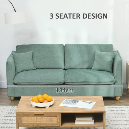 Homcom 3 -seater sofa in vintage -style fabric with wooden cushions and feet, 184x77x81cm, green - Borgè