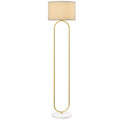 Modern Floor Lamp with Fabric Shade, Double Metal Tube and Foot Switch, Gold