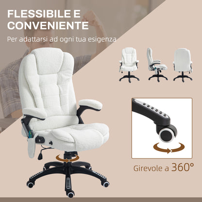 Adjustable Massage Office Chair with Remote Control, in Teddy Fabric, 67x74x107-116 cm, White