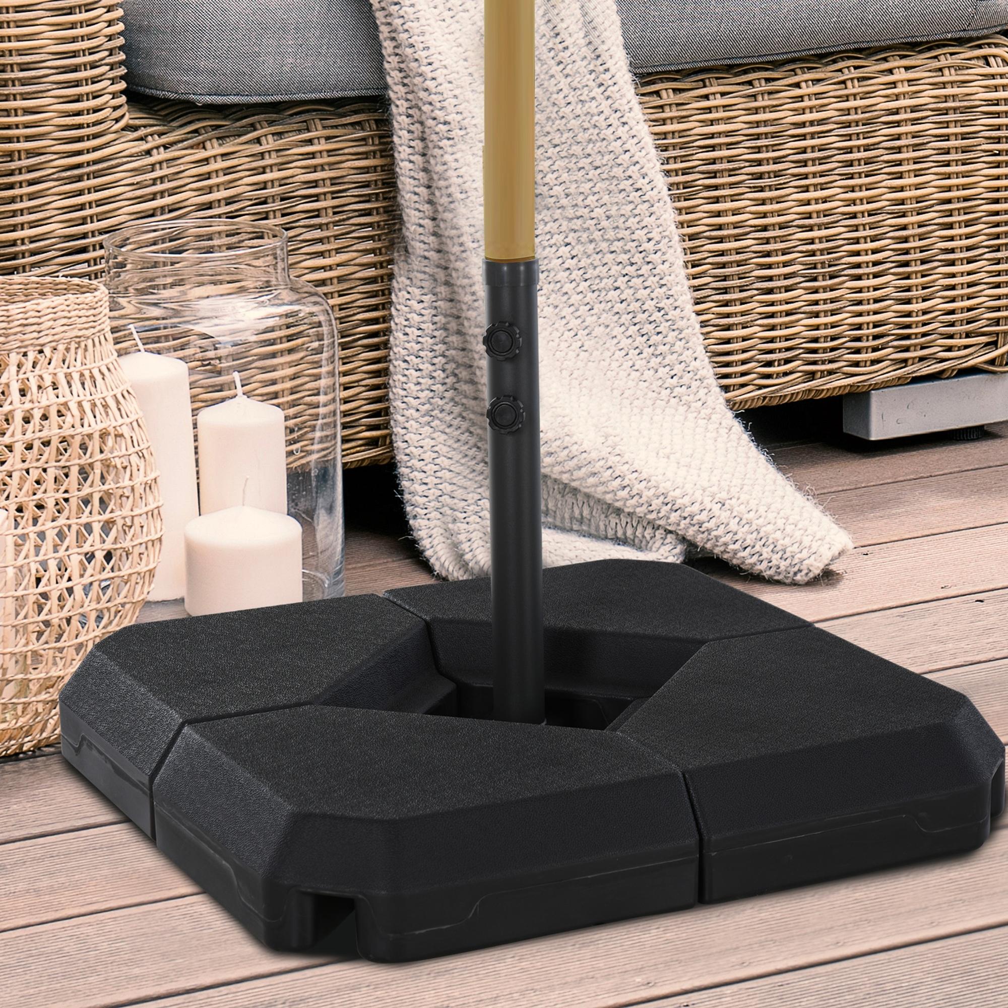 Umbrella Base with Central Pole, 4 Black Plastic Tiles to Fill with Water or Sand 80x80x56cm