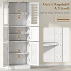 Bathroom Cabinet with 3 Glass and Wood 2-Door Cabinets, Adjustable Shelves, 60x30x170 cm, White