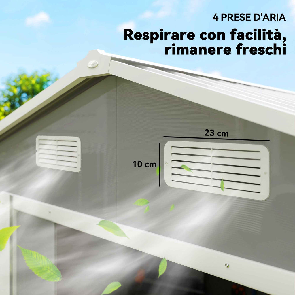 Outsunny Tool Shed with Sliding Doors and 4 Air Vents, Steel and PP, 196x236x208 cm, Light Grey