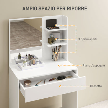 Make-up Table with 3 Shelves and Drawers with Mirror and Stool, 75x40x137 cm, White