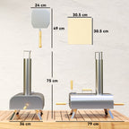 Wood Pellet Pizza Oven with Refractory Stone and Shovel, Stainless Steel, 79x36x75 cm, Silver