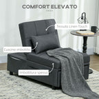 HOMCOM Single Armchair Bed 3 in 1 Reclining at 3 Levels with Cushion, in Linen Effect Fabric, 65.5x104x81 cm, Gray - Borgè