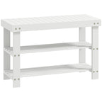 Low Bamboo Shoe Bench with 2 Slatted Shelves and Seat, 70x28x45 cm, White