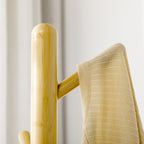 8 Hook Coat Tree with Round Base in Bamboo, Wood and Metal, Ø37.8x175.6 cm, Wood and White