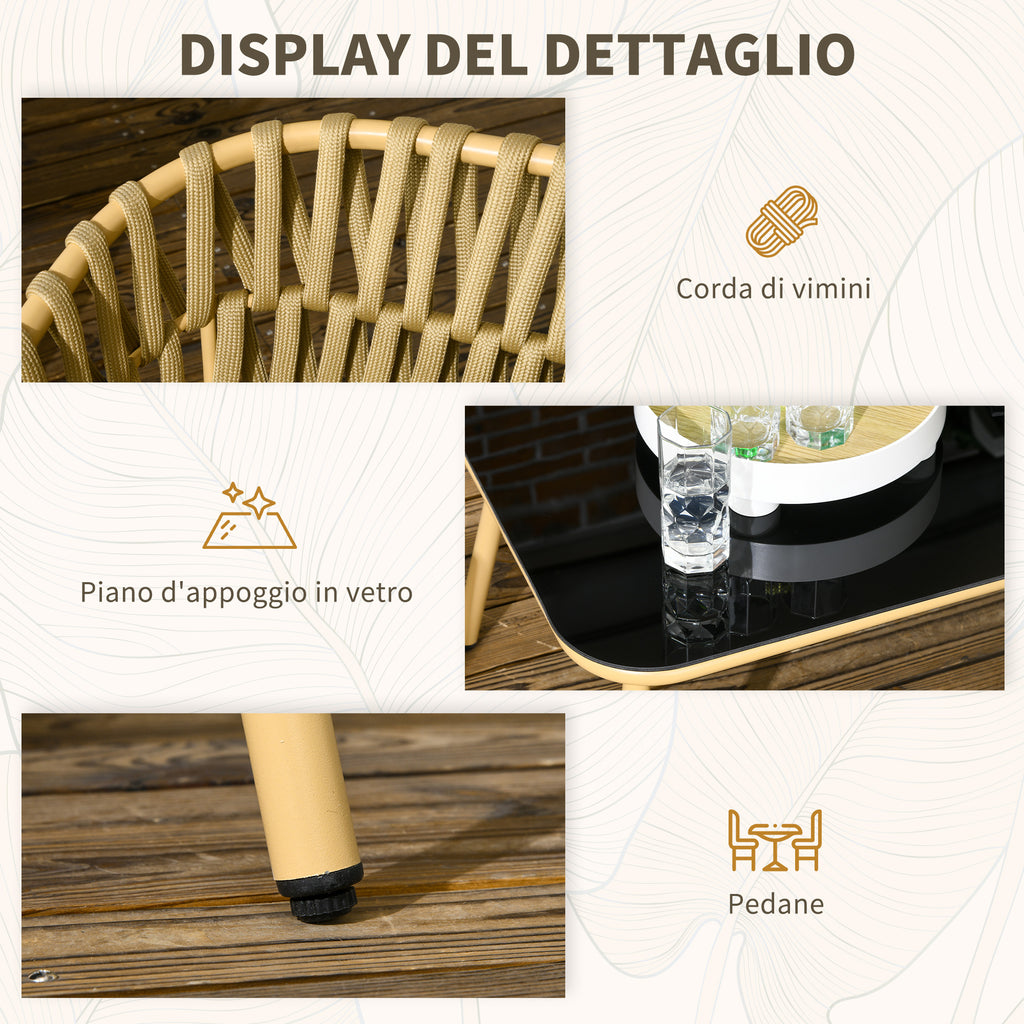 Outdoor lounge with 2-seater sofa, 2 armchairs with cushions and glass table - Borgè