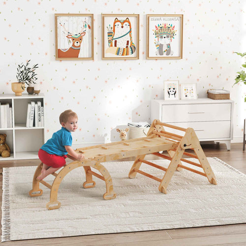 AIYAPLAY 5-in-1 Children's Playground with Triangle, Smooth Wall and Arch, Made of Poplar and Pine Wood, 188x70x59 cm