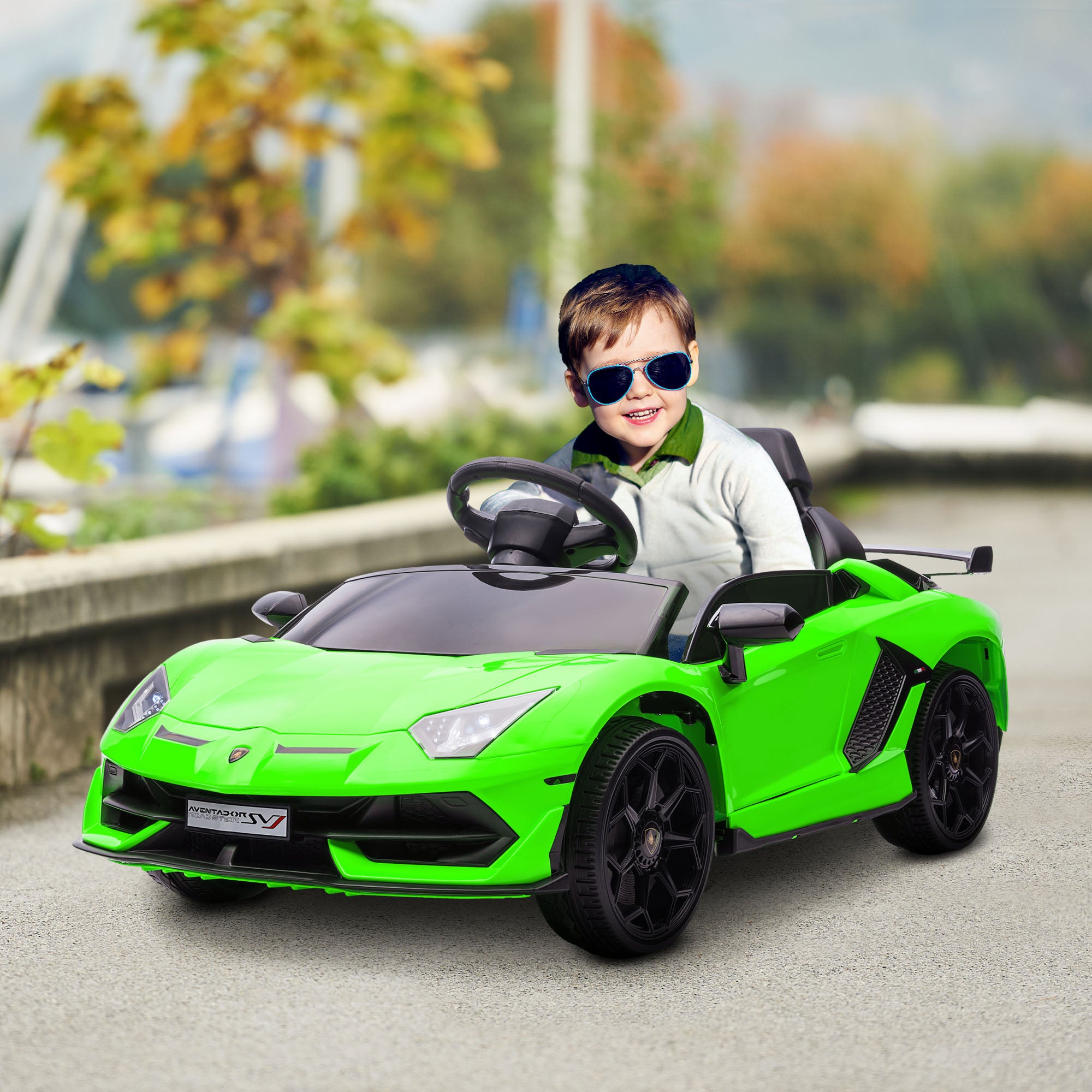 Homcom Electric Machine for Children 12v Lamborghini license with horn and remote control, 107.5x63x42 cm, green - Borgè