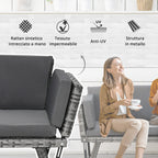 2 Seater Rattan Garden Sofa with Padding and Folding Armrests, 129x63x67cm, Grey