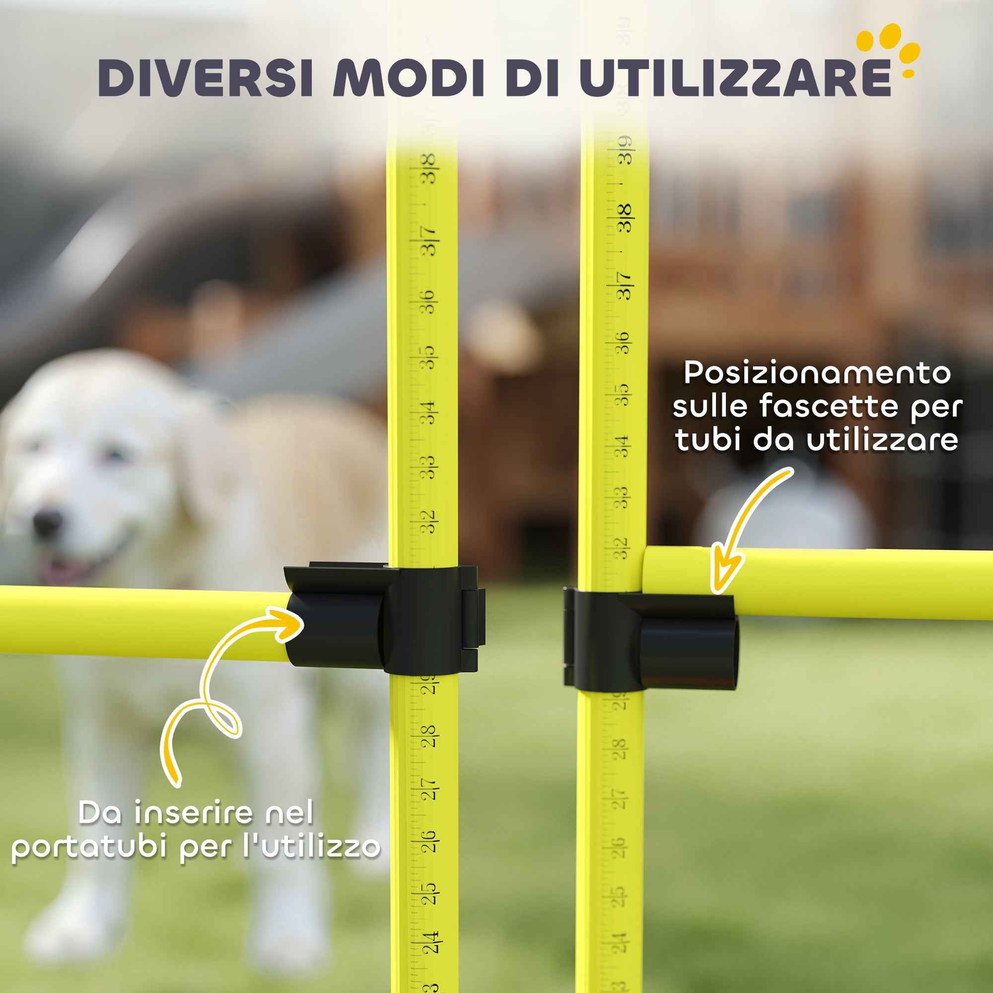 PawHut Set of 4 Agility Dog Training Hurdles, Adjustable Height, with Carry Bag, Yellow