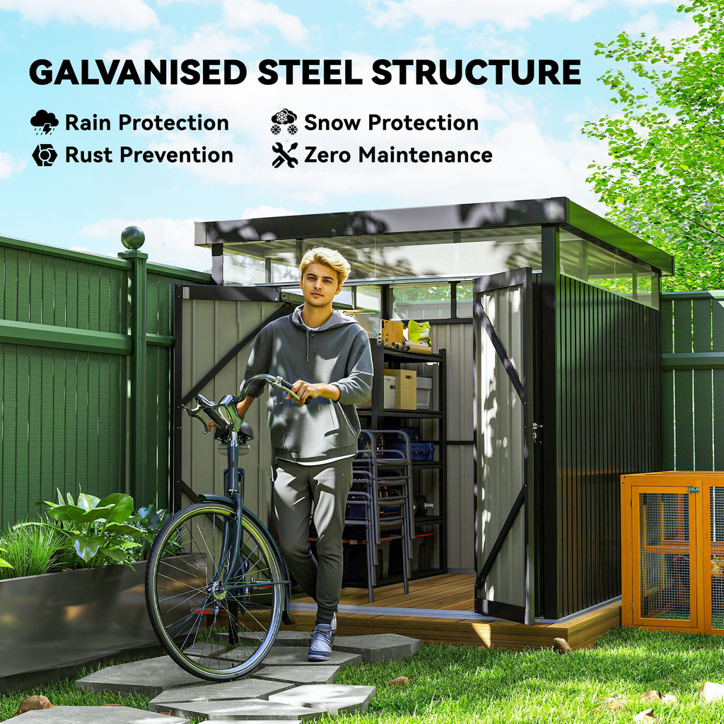 Garden Shed with Acrylic Skylight and Drainage Holes, Steel, 200x258x201 cm, Dark Gray