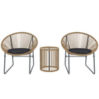 3 Piece Rattan and Steel Garden Set with 2 Chairs with Cushions and Cylinder Coffee Table, Multicolor