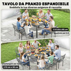 Outsunny Extendable Garden Table for 6-8 People with Slatted Top, Aluminum, 110-170x90x75 cm, Dark Gray