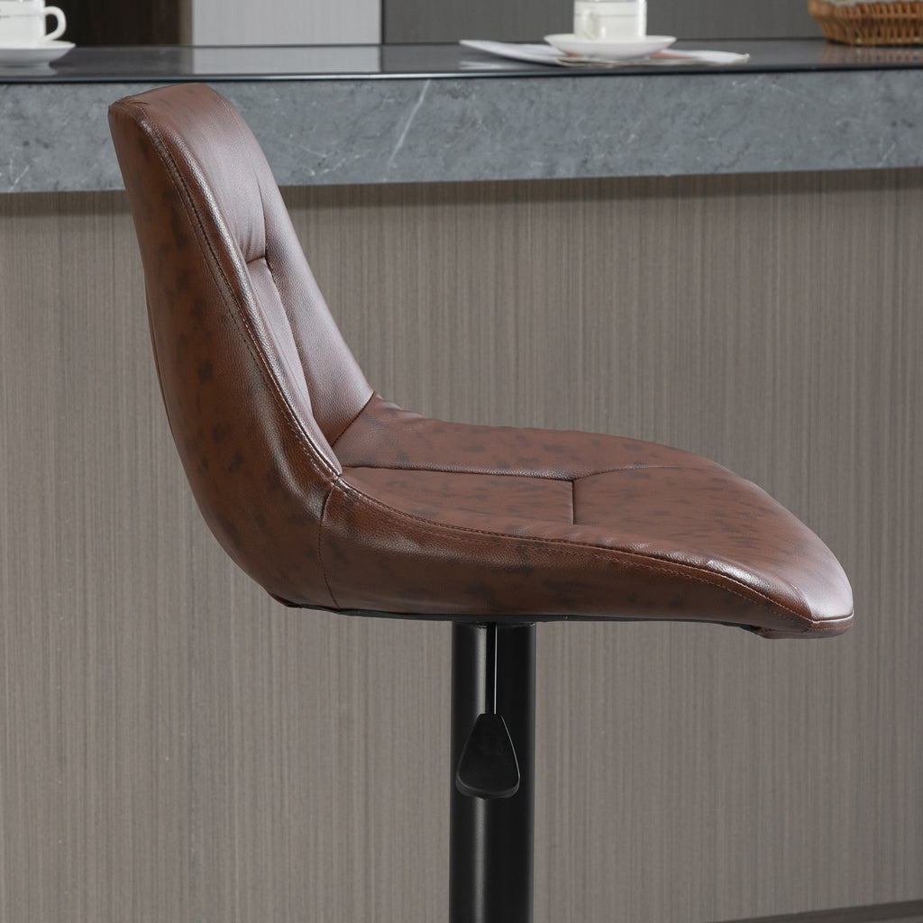 Set of 2 Vintage Brown Faux Leather Bar Stools with Footrest and Round Base, 46.5x50x88-108 cm