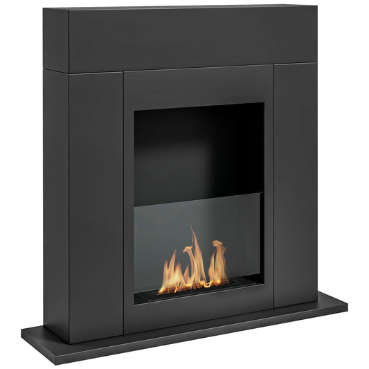 Bioethanol Fireplace with 0.9L Burner, 3 Hour Burning Time, Heated Area 20-25 m², 73x20x75cm, Black