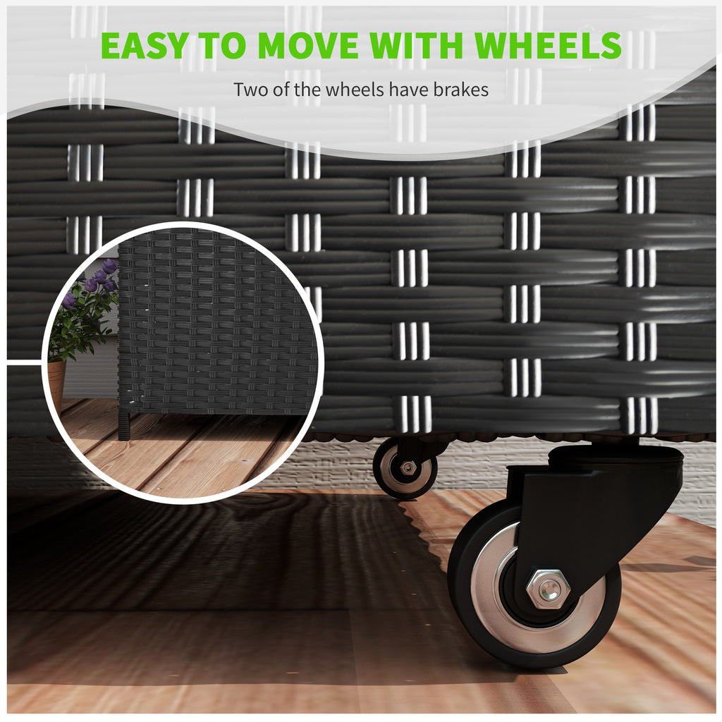 Outsunny garden trunk in Rattan pe with wheels and side handle, 121x57x67cm, black - Borgè