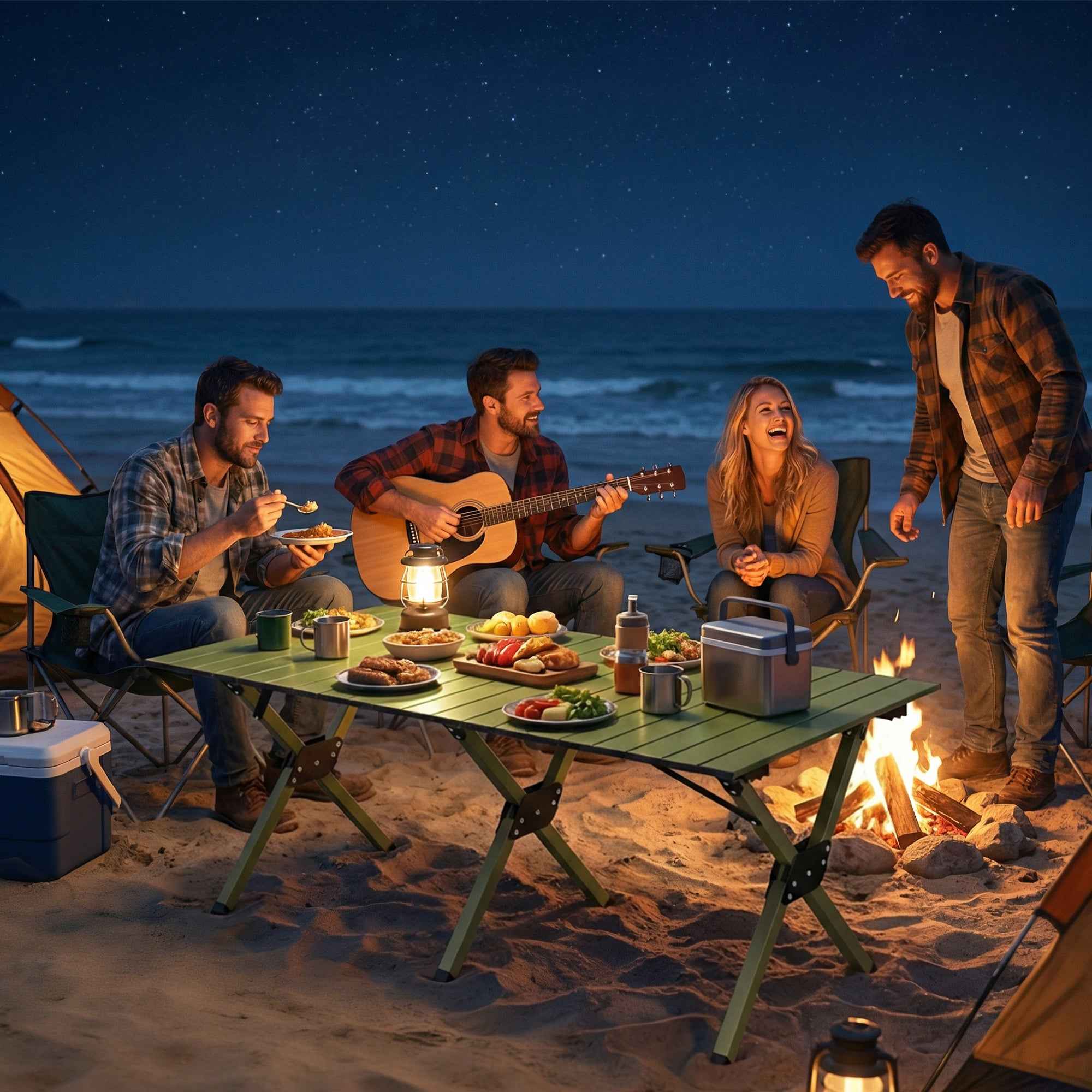 Outsunny 116cm Folding Camping Table, Waterproof Picnic Table with Roll-Up Top and Metal Frame, Portable for Garden, Park, BBQ, Green