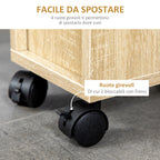 Kleankin Bathroom Cabinet, Bathroom Furniture with 4 Wheels, 1 Drawer, 1 Cabinet with Door, 2 Open Cabinets, Oak Color, 18x30x68.5 cm