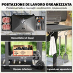 Outsunny Charcoal Barbecue, Portable Smoker with Ventilation, Thermometer and Side Shelves, Black