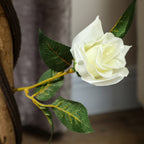 Outsunny 21-Flower Fake Rose Plant with Cement and Moss-Filled Pot, Ø18x90 cm, White