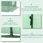 Small Greenhouse with 2 Side Windows and Central Window, in Steel, PE and PP, 240x90x90 cm, Green