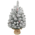 Small Christmas Tree 60cm Tall with 72 Snow-Covered Branches, Pine Cones and Red Berries, Green