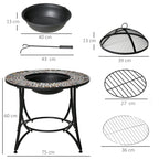3-in-1 Outdoor Fire Pit with Table, Grill, and Poker, Made of Metal and Ceramic, 75x75x60 cm
