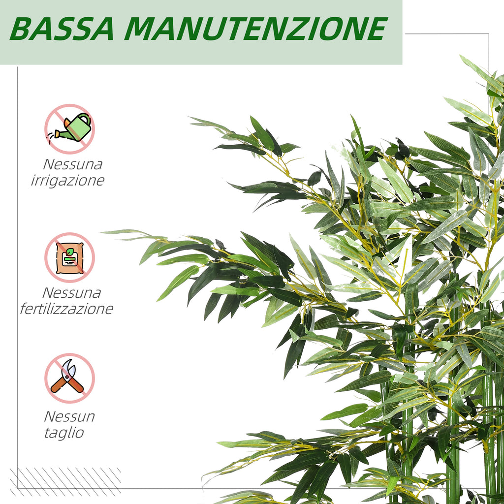 180cm Tall Artificial Bamboo Plant with 1640 Leaves and Pine Wood Base 35x10x10cm, Green