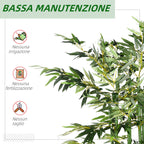 180cm Tall Artificial Bamboo Plant with 1640 Leaves and Pine Wood Base 35x10x10cm, Green