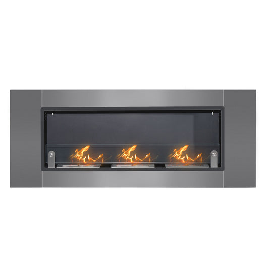 Wall-Mounted Bioethanol Fireplace in Odorless Stainless Steel with 3 Tanks 1.5LT, 136 x 14 x 54cm, Silver and Black