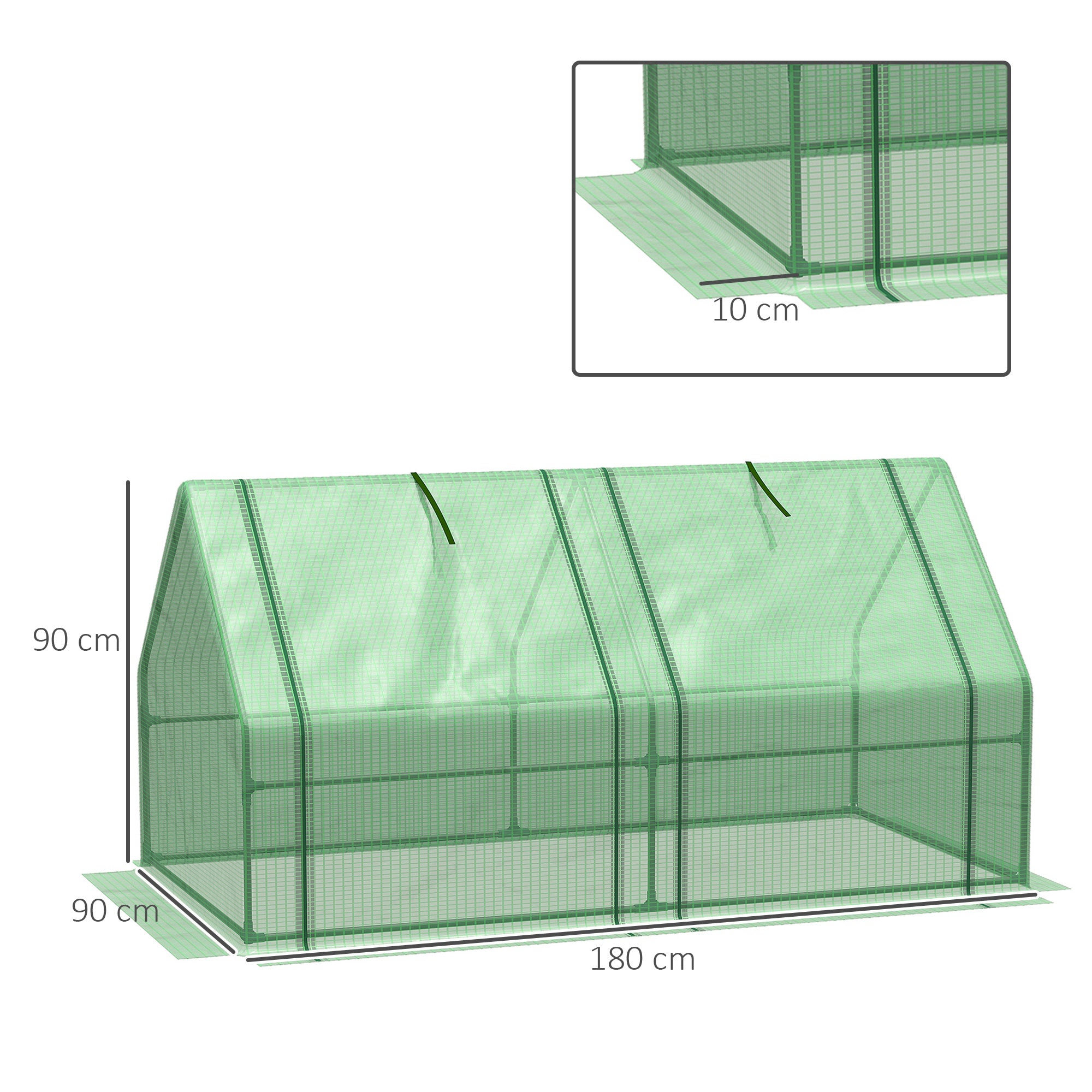 Garden Greenhouse with Reinforced PE Cover and Steel Frame, 180x90x90cm, Green
