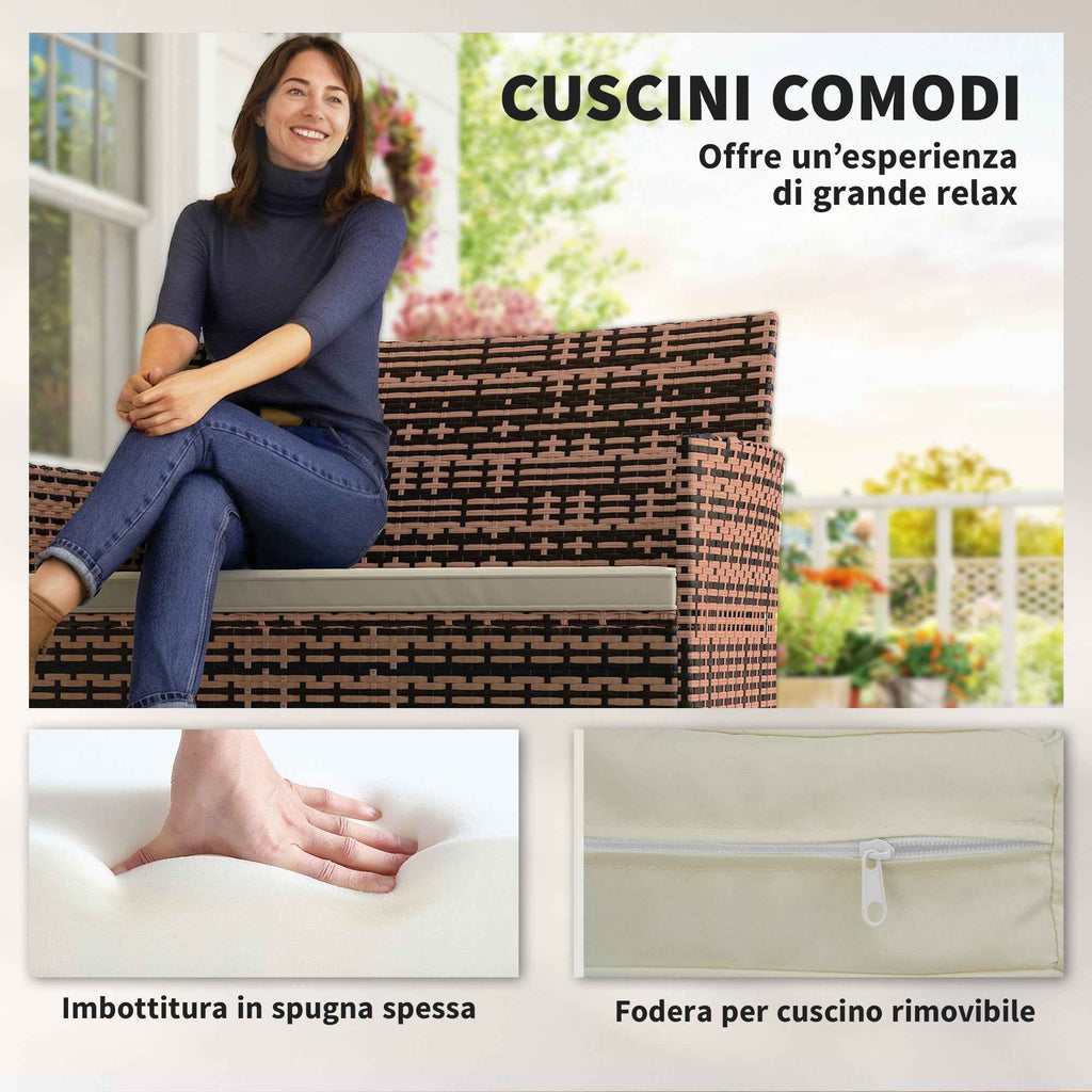 Outsunny 2-Seater Garden Sofa with Cushions and Non-Slip Mats, in Rattan and Steel, 115x63x85 cm, Beige