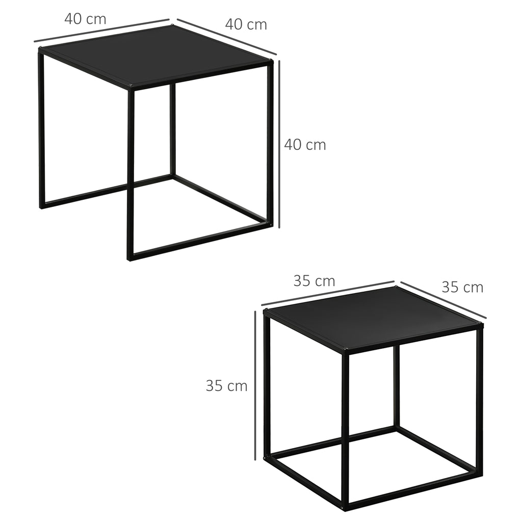 Set of 2 Square Stackable Coffee Tables for Living Room, Steel, Black