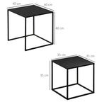 Set of 2 Square Stackable Coffee Tables for Living Room, Steel, Black