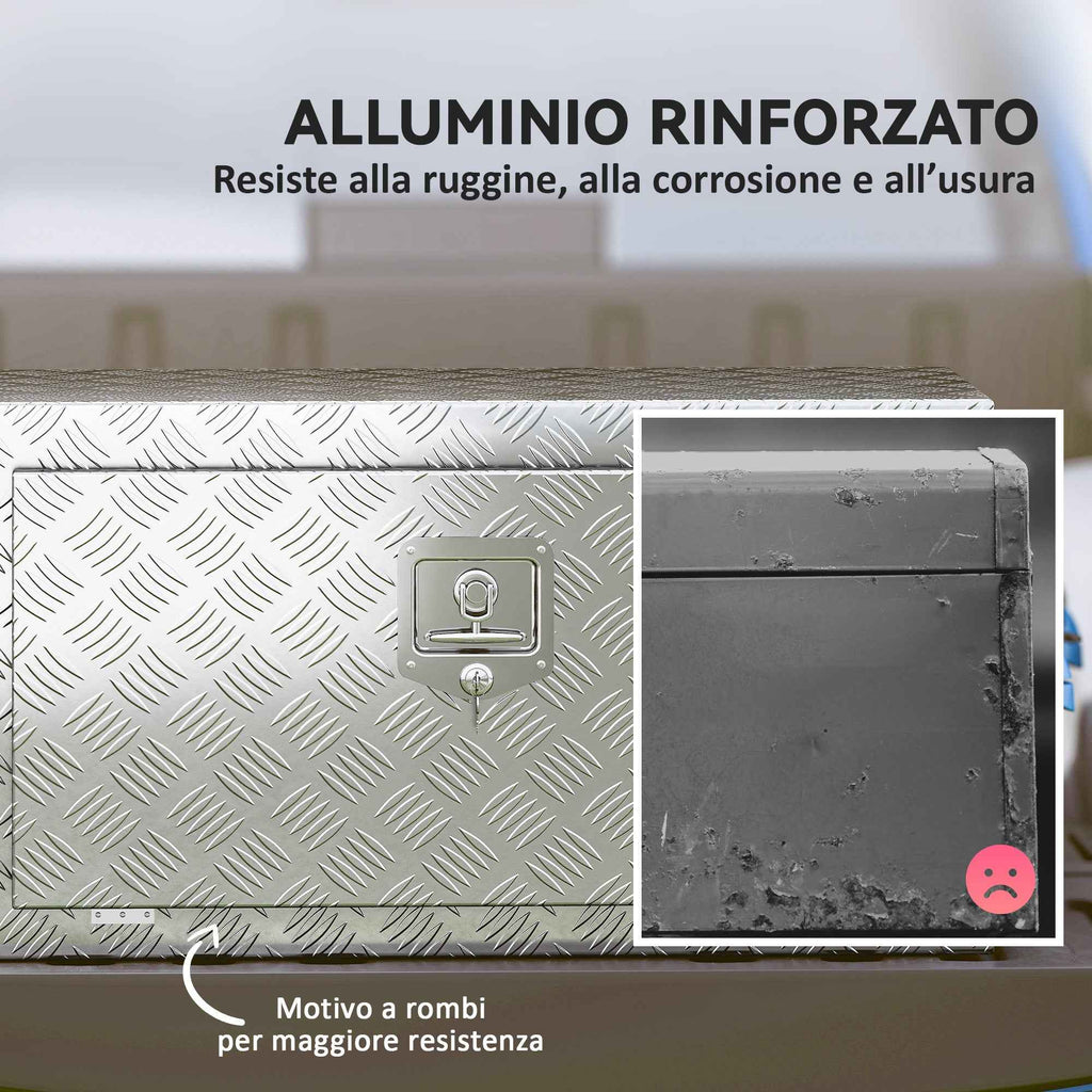 HOMCOM 96L Aluminum Tool Box with Lock, 2 Keys and Side Handle, 76.2x35.5x40.6 cm, Silver
