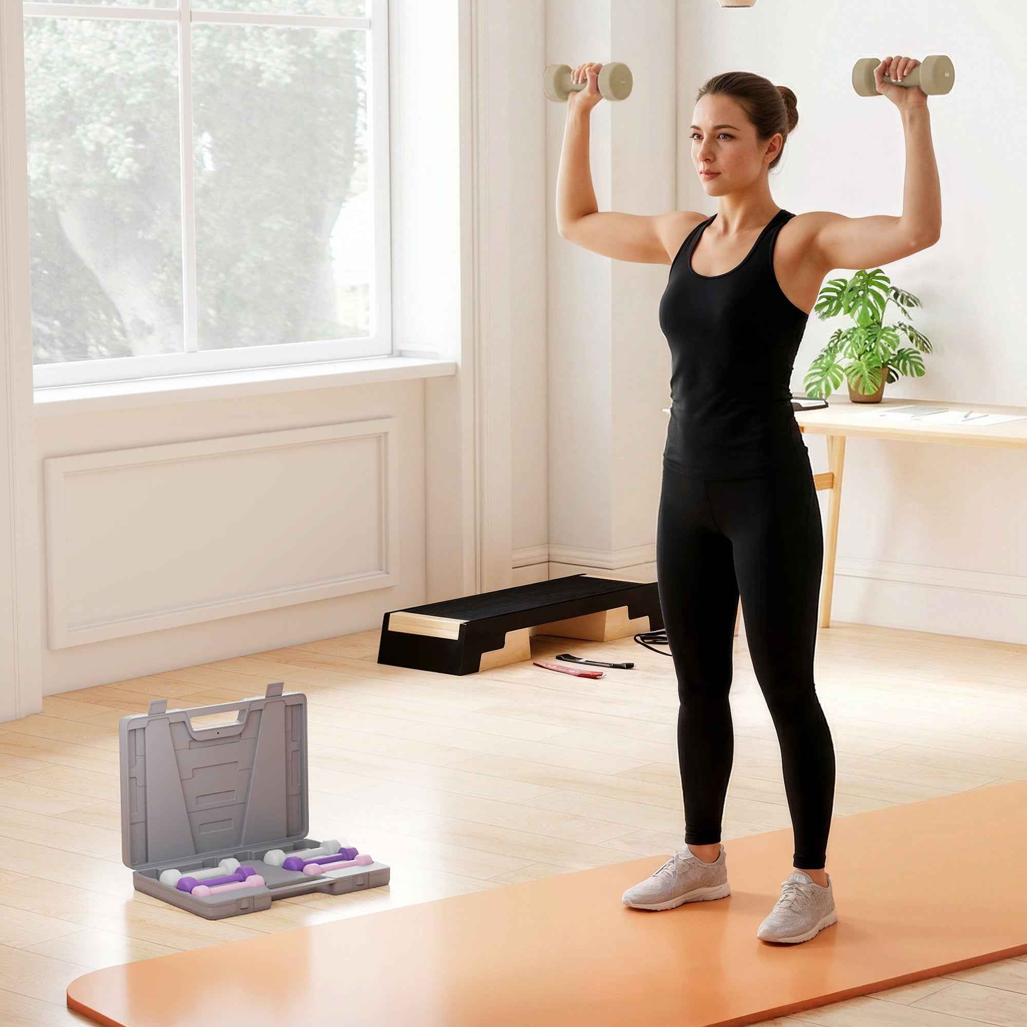 HOMCOM 10 kg Dumbbell Set with Weight Case, in Metal, PU and Plastic, 41x30x8 cm, Multicolor