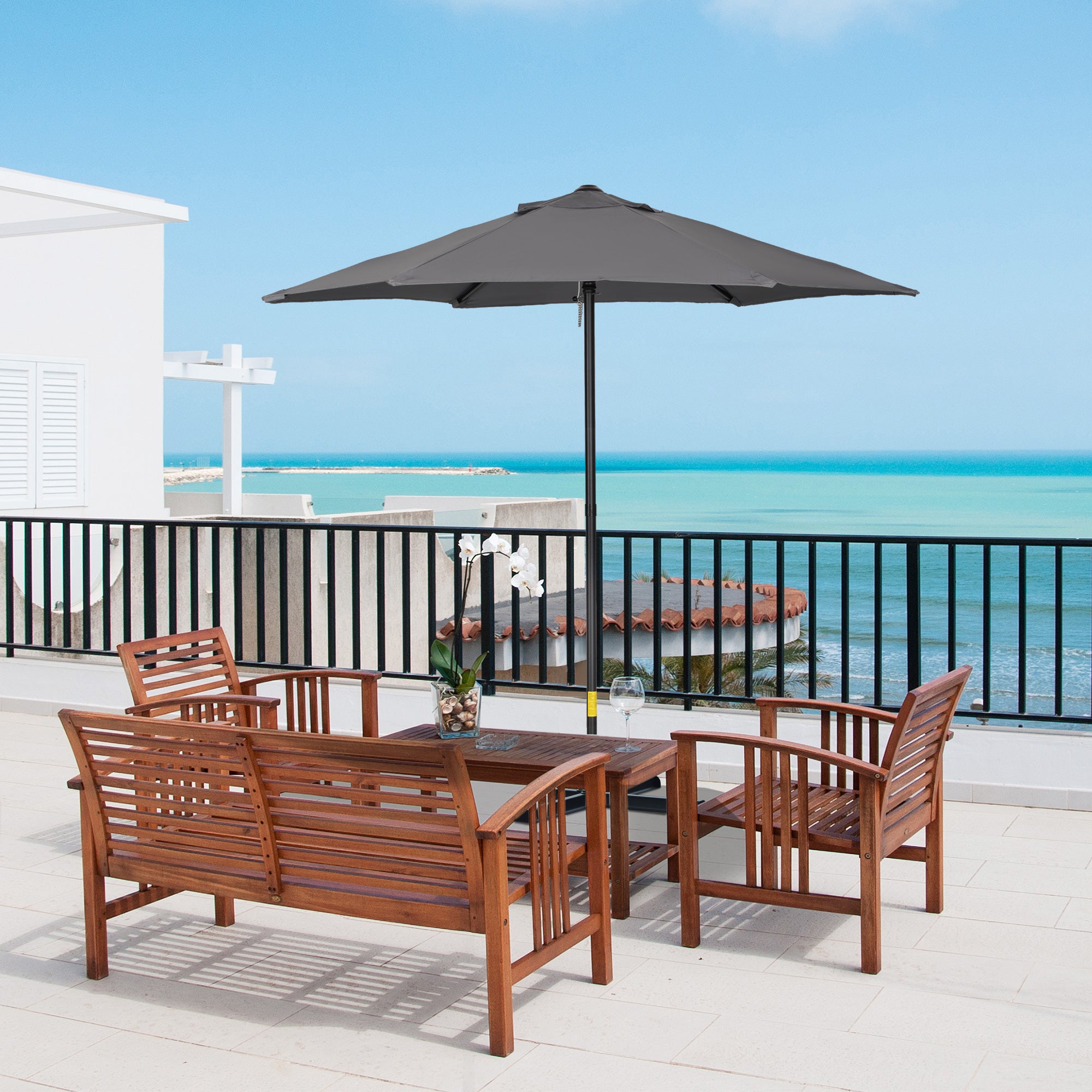Garden Umbrella 2x2 m with 6 Ribs with Air Vent, in Aluminium, Metal and Dark Gray Polyester
