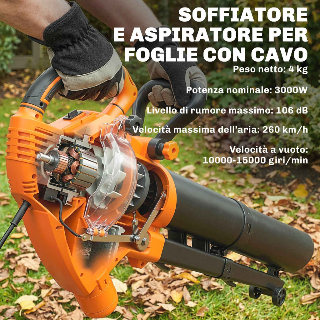 Outsunny 3-in-1 Leaf Blower, Vacuum, and Shredder 3000W, Lightweight